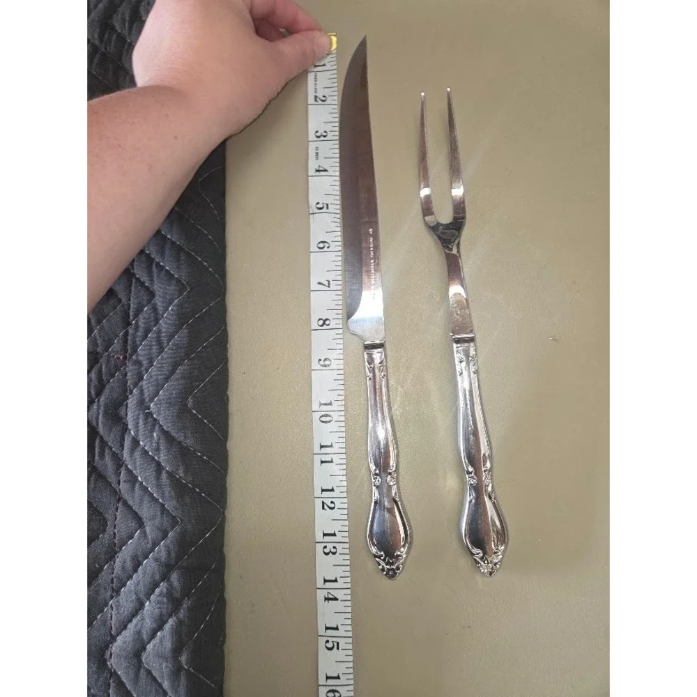 Imperial Stainless USA Vintage Carving Set Knife and Fork Silverware Floral